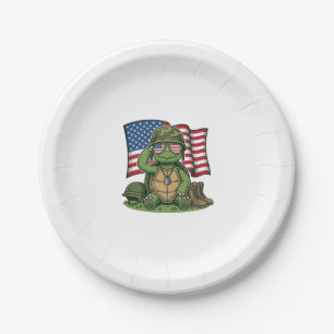 Patriotic Turtle Salute Vector Design_1 Paper Plate