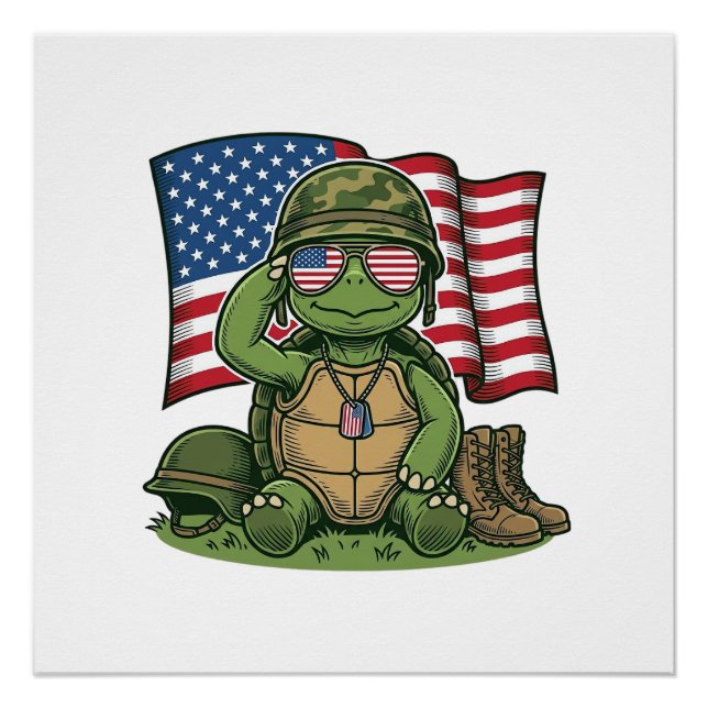 Patriotic Turtle Salute Vector Design_1 Poster (Front)