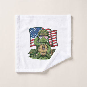 Patriotic Turtle Salute Vector Design_1 Wash Cloth