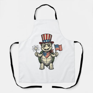 Patriotic Turtle Vintage Engraving Graphic for Whi Apron