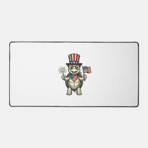 Patriotic Turtle Vintage Engraving Graphic for Whi Desk Mat