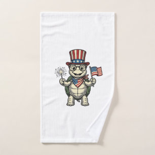 Patriotic Turtle Vintage Engraving Graphic for Whi Hand Towel