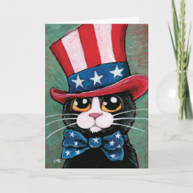 Patriotic Tuxedo Cat | Happy 4th of July Card (Front)