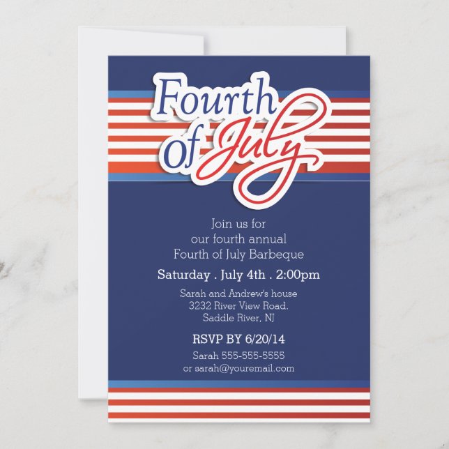 Patriotic Typography 4th of July Party Invitation (Front)