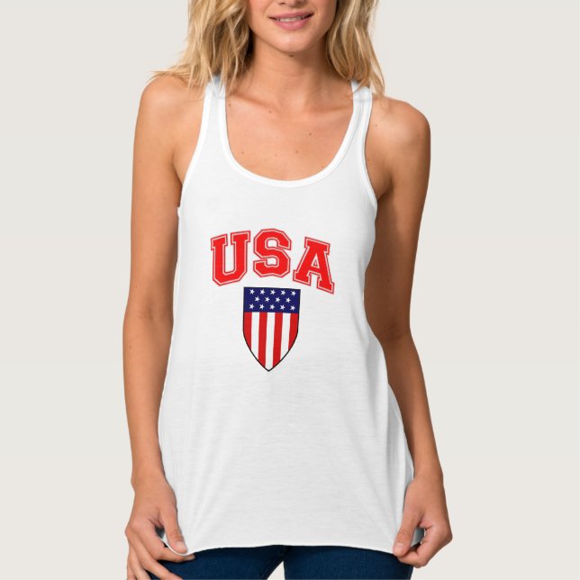 Patriotic U S A American Flag Shield Singlet (Front)