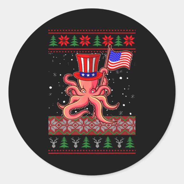 Patriotic Ugly Christmas Sweater Women Kids Men  Classic Round Sticker (Front)
