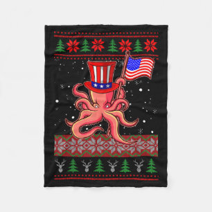 Patriotic Ugly Christmas Sweater Women Kids Men  Fleece Blanket