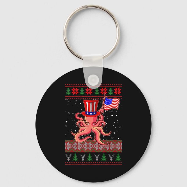 Patriotic Ugly Christmas Sweater Women Kids Men  Key Ring (Front)