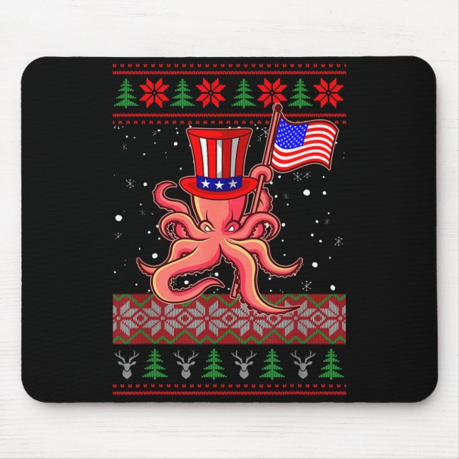 Patriotic Ugly Christmas Sweater Women Kids Men  Mouse Pad (Front)