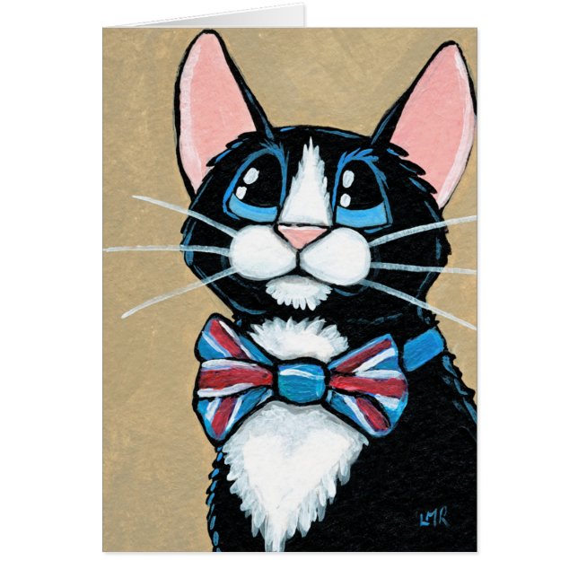 Patriotic UK Tuxedo Cat wearing Bow Tie Painting (Front)