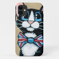 Patriotic UK Tuxedo Cat wearing Bow Tie Painting