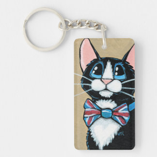 Patriotic UK Tuxedo Cat wearing Bow Tie Painting Key Ring