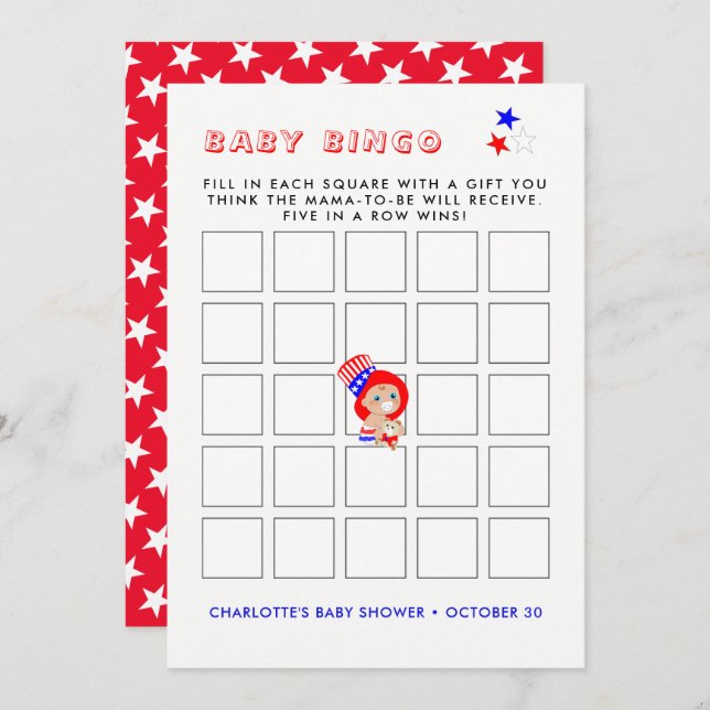 Patriotic Uncle Sam American Baby Shower Bingo Invitation (Front/Back)