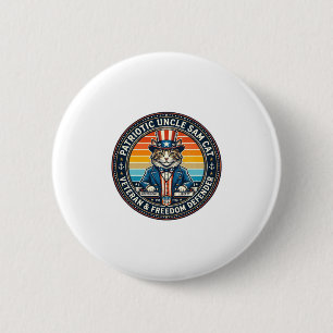 Patriotic Uncle Sam Cat Retro Sunset T-Shirt (2)_1 6 Cm Round Badge