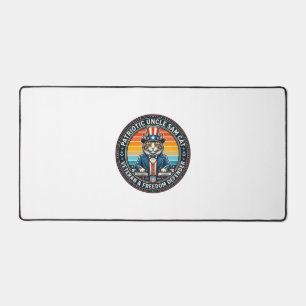 Patriotic Uncle Sam Cat Retro Sunset T-Shirt (2)_1 Desk Mat