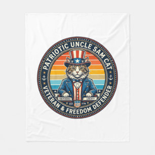 Patriotic Uncle Sam Cat Retro Sunset T-Shirt (2)_1 Fleece Blanket