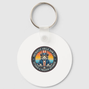 Patriotic Uncle Sam Cat Retro Sunset T-Shirt (2)_1 Key Ring