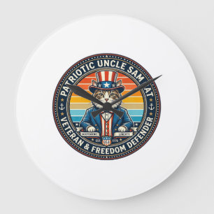 Patriotic Uncle Sam Cat Retro Sunset T-Shirt (2)_1 Large Clock