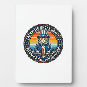 Patriotic Uncle Sam Cat Retro Sunset T-Shirt (2)_1 Plaque