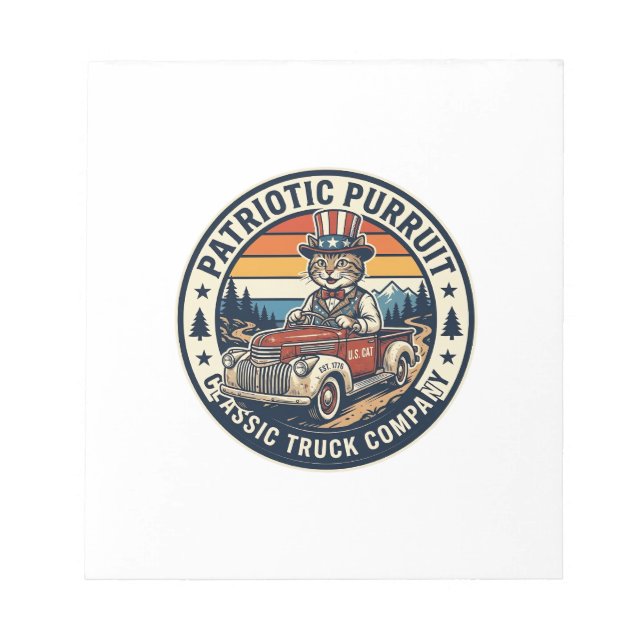 Patriotic Uncle Sam Cat Retro Sunset T-Shirt (5)_1 Notepad (Front)