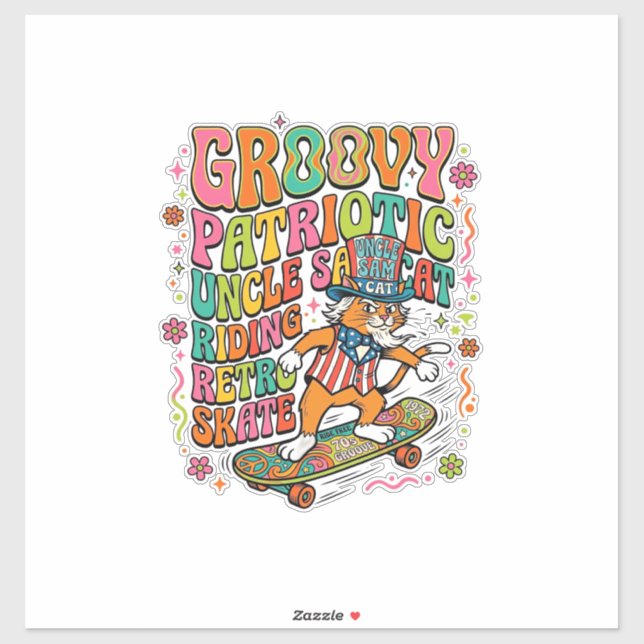 Patriotic Uncle Sam Cat Retro Typography T-Shirt ( (Sheet)
