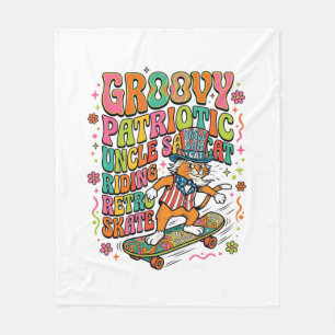 Patriotic Uncle Sam Cat Retro Typography T-Shirt ( Fleece Blanket