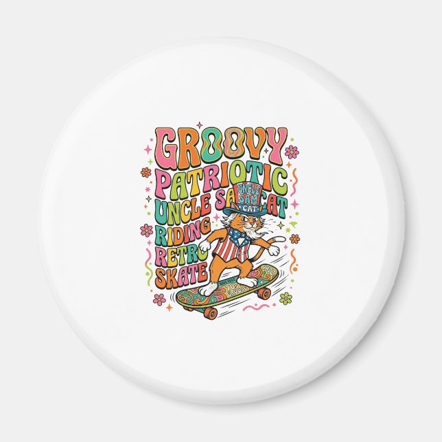 Patriotic Uncle Sam Cat Retro Typography T-Shirt ( Magnet (Front)