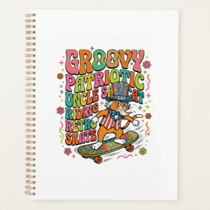 Patriotic Uncle Sam Cat Retro Typography T-Shirt ( Planner