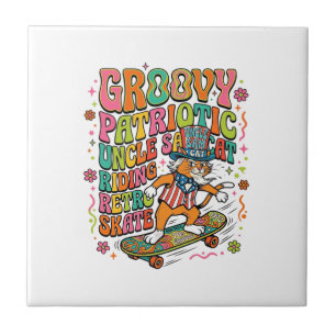 Patriotic Uncle Sam Cat Retro Typography T-Shirt ( Tile