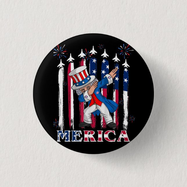 Patriotic Uncle Sam Dabbing 4th of July 3 Cm Round Badge (Front)
