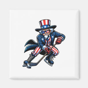Patriotic Uncle Sam Hockey Player 4th Of July Men  Magnet