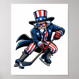 Patriotic Uncle Sam Hockey Player 4th Of July Men Poster