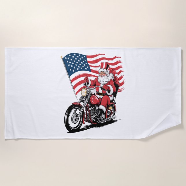 Patriotic Uncle Sam Motorcycle Beach Towel (Front)