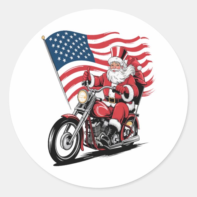 Patriotic Uncle Sam Motorcycle Classic Round Sticker (Front)