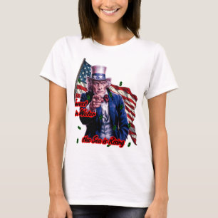 Patriotic Uncle Sam says: "Invest in water" on a T-Shirt