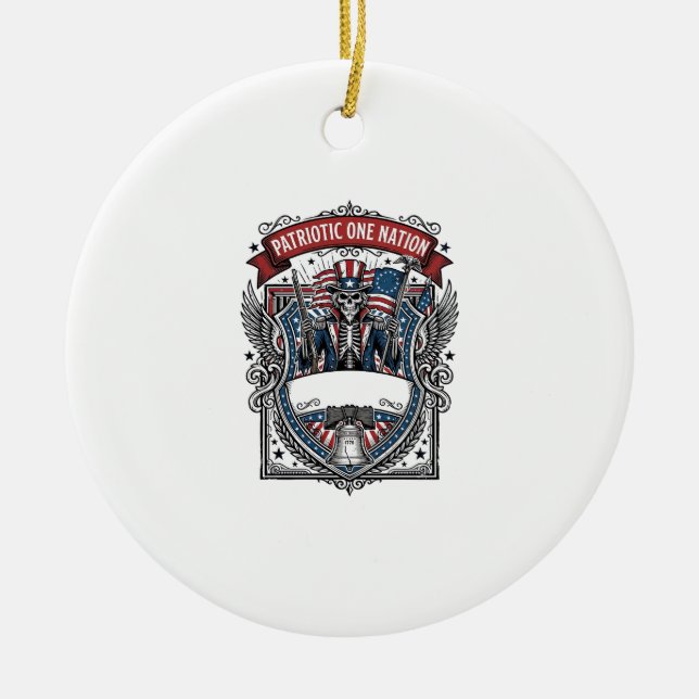 Patriotic Uncle Sam Skeleton Dark Patriot Skeleton Ceramic Tree Decoration (Front)