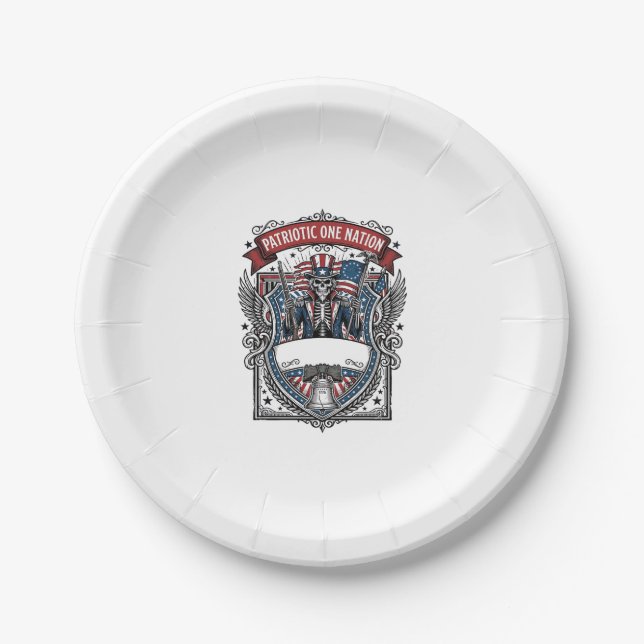 Patriotic Uncle Sam Skeleton Dark Patriot Skeleton Paper Plate (Front)