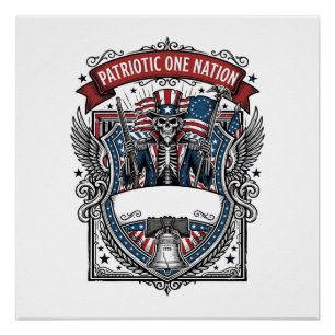 Patriotic Uncle Sam Skeleton Dark Patriot Skeleton Poster