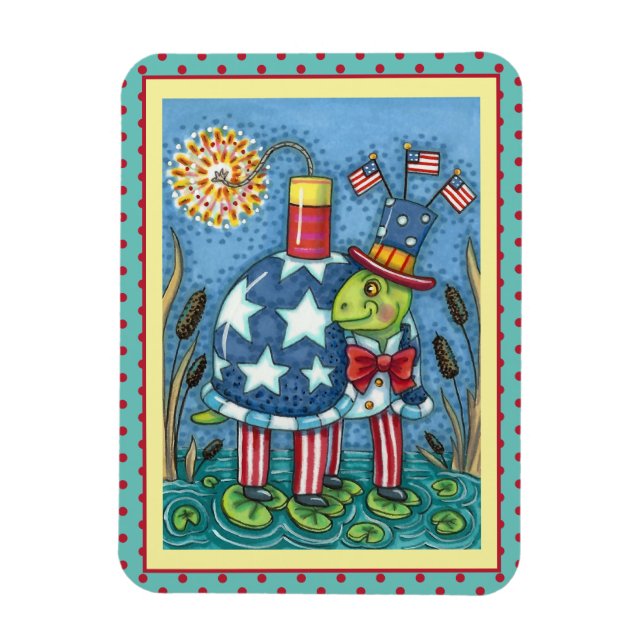 PATRIOTIC UNCLE SAM TURTLE, FUNNY FIRECRACKER Cute Magnet (Vertical)