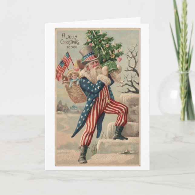 Patriotic Uncle Sam Vintage Christmas Card (Front)
