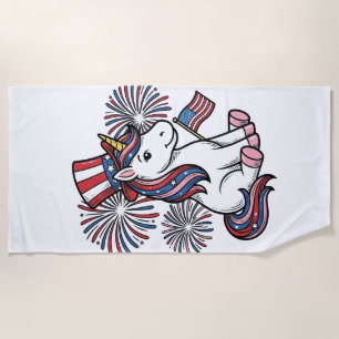 Patriotic Unicorn Fireworks Shirt Design_1 Beach Towel