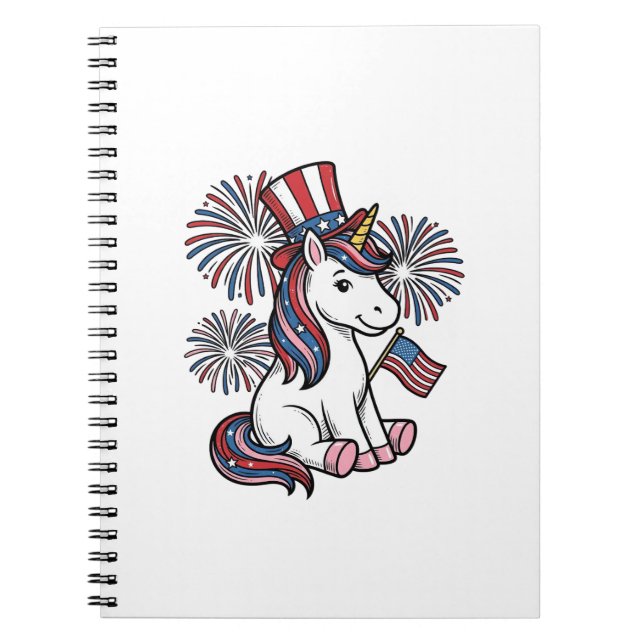 Patriotic Unicorn Fireworks Shirt Design_1 Notebook (Front)