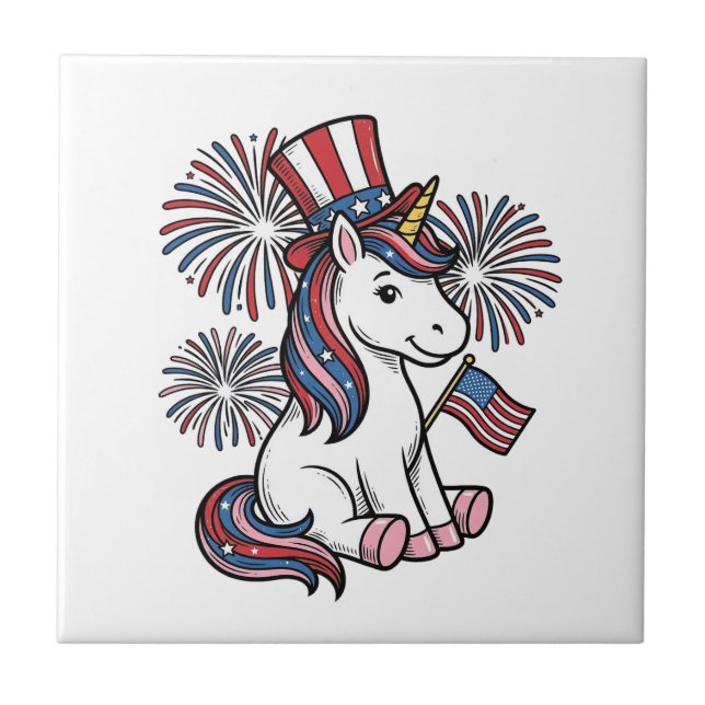 Patriotic Unicorn Fireworks Shirt Design_1 Tile (Front)