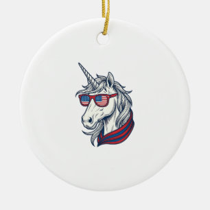 Patriotic Unicorn Flag Sunglasses Vintage Vector_1 Ceramic Tree Decoration