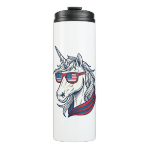 Patriotic Unicorn Flag Sunglasses Vintage Vector_1 Thermal Tumbler