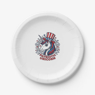 Patriotic Unicorn Vintage Engraving Graphic_1 Paper Plate