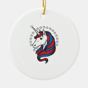 Patriotic Unicorn Vintage Engraving Vector Design_ Ceramic Tree Decoration
