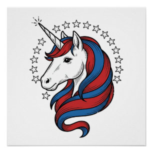 Patriotic Unicorn Vintage Engraving Vector Design_ Poster