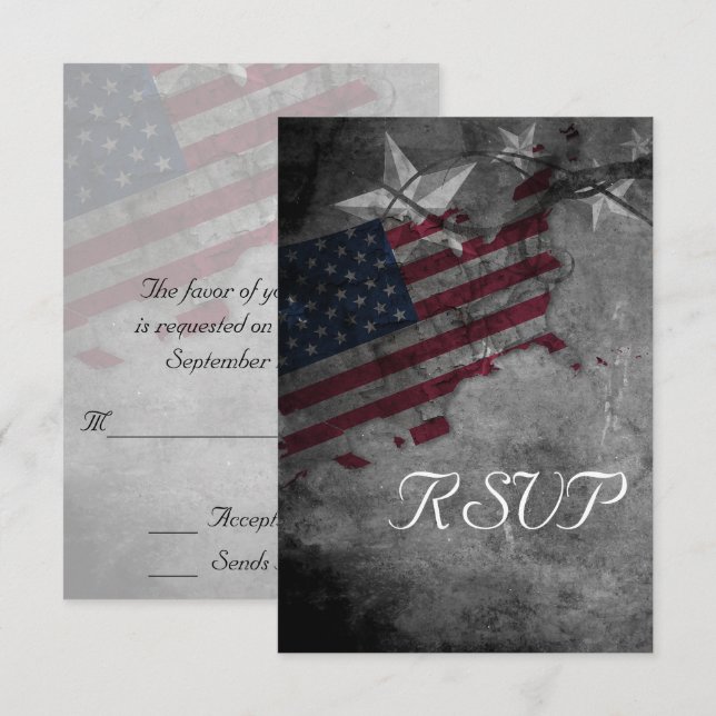 Patriotic United States American Flag Wedding RSVP Card (Front/Back)