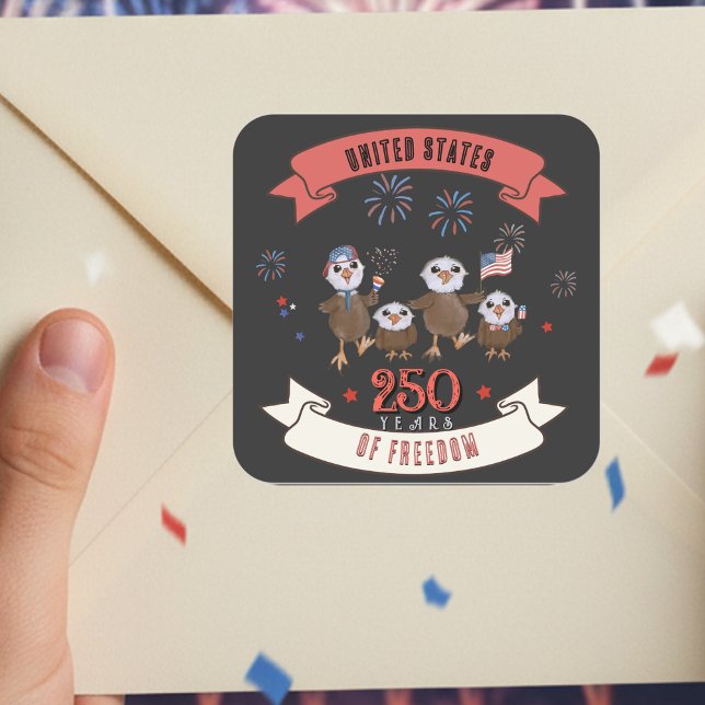 Patriotic US 250 Years of Freedom  Eagle Family Square Sticker (Patriotic US 250 Years of Freedom Eagle Family Square Sticker)